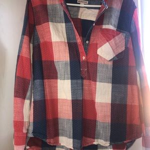 Plaid and polk a dot work shirt.